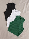 3 Pack Mock Neck Rib knit Tank Top