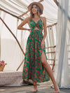 Tropical Print Twist Front Cut out Split Thigh Cami Dress