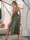 Tropical Print Twist Front Cut out Split Thigh Cami Dress