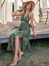 Tropical Print Twist Front Cut out Split Thigh Cami Dress