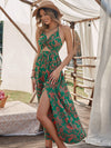 Tropical Print Twist Front Cut out Split Thigh Cami Dress