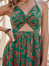 Tropical Print Twist Front Cut out Split Thigh Cami Dress