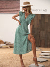 Ditsy Floral Print Ruffle Trim Split Thigh Dress