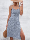 Knot Shoulder Ditsy Floral Print Split Thigh Cami Dress