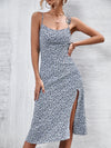 Knot Shoulder Ditsy Floral Print Split Thigh Cami Dress