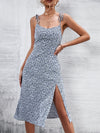 Knot Shoulder Ditsy Floral Print Split Thigh Cami Dress