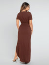 Plunging Neck Split Thigh Dress
