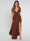 Plunging Neck Split Thigh Dress