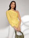 Solid One Shoulder Hanky Hem Blouse