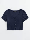 Lettuce Edge Button Front Rib knit Top
