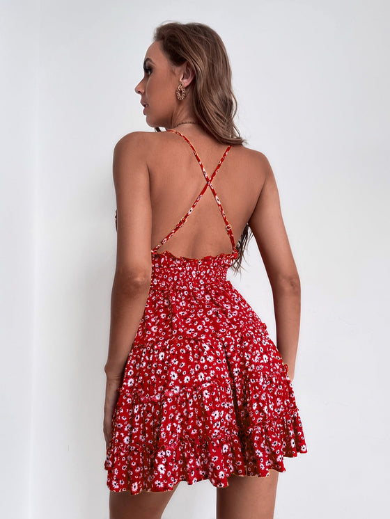 Ditsy Floral Criss Cross Backless Cami Dress