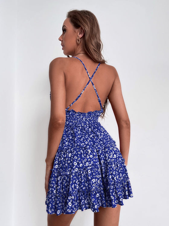 Ditsy Floral Criss Cross Backless Cami Dress