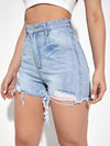 High Waist Raw Hem Denim Shorts