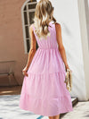 Striped Print Notched Neck A line Dress