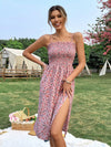 Floral Shirred Bodice Split Thigh Cami Dress