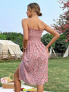 Floral Shirred Bodice Split Thigh Cami Dress