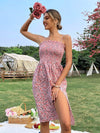 Floral Shirred Bodice Split Thigh Cami Dress