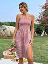 Floral Shirred Bodice Split Thigh Cami Dress