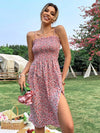 Floral Shirred Bodice Split Thigh Cami Dress