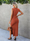 O ring Cut Out Shoulder Pads Split Thigh Dress