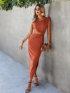 O ring Cut Out Shoulder Pads Split Thigh Dress