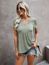 Notched Neck Peplum Hem Tee