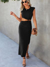 O ring Cut Out Shoulder Pads Split Thigh Dress