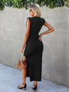 O ring Cut Out Shoulder Pads Split Thigh Dress