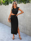 O ring Cut Out Shoulder Pads Split Thigh Dress