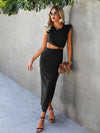 O ring Cut Out Shoulder Pads Split Thigh Dress