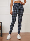 Tall Plaid Print Belted Skinny Pants