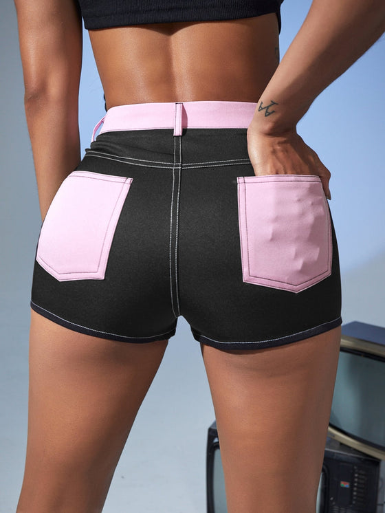 High Waist Colorblock Biker Shorts