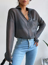 Pocket Button Front Drop Shoulder Mesh Shirt