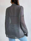 Pocket Button Front Drop Shoulder Mesh Shirt