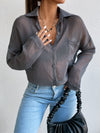 Pocket Button Front Drop Shoulder Mesh Shirt