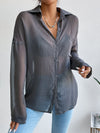 Pocket Button Front Drop Shoulder Mesh Shirt