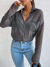 Pocket Button Front Drop Shoulder Mesh Shirt
