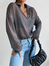 Pocket Button Front Drop Shoulder Mesh Shirt
