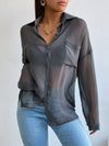 Pocket Button Front Drop Shoulder Mesh Shirt
