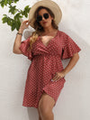 Plus Polka Dot Surplice Neck A line Dress