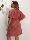 Plus Polka Dot Surplice Neck A line Dress