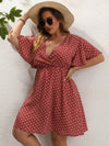Plus Polka Dot Surplice Neck A line Dress