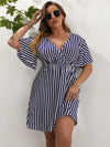 Plus Striped Surplice Neck A line Dress