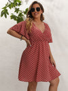 Plus Polka Dot Surplice Neck A line Dress