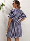 Plus Striped Surplice Neck A line Dress