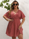 Plus Polka Dot Surplice Neck A line Dress