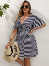 Plus Striped Surplice Neck A line Dress