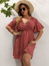 Plus Polka Dot Surplice Neck A line Dress
