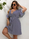 Plus Striped Surplice Neck A line Dress
