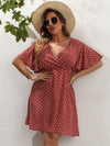 Plus Polka Dot Surplice Neck A line Dress